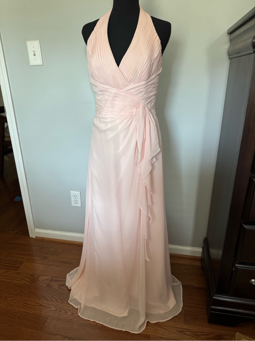 David's Bridal Blush Halter Ruched Prom Gown